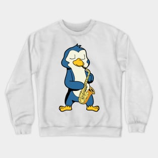 Cartoon penguin playing saxophone Crewneck Sweatshirt